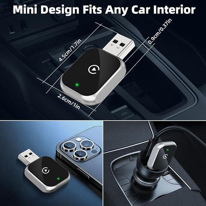 Wireless CarPlay Adapter for iPhone, 5.8GHz WiFi Bluetooth 5.3 Fast Auto Connect Dongle, USB A/C Dual Port Mini Metal Shell, Plug & Play Compatible with Factory Wired CarPlay Cars