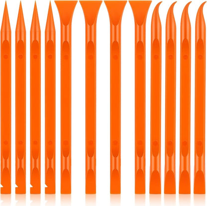 12 PCS Carbon Fiber Plastic Scrapers Tool, Non-Scratch Scraper Tool for Tight Spaces, Multi-Purpose Label Scraper Pen-Shaped, for Car Cleaning Supplies, Kitchen, Crevices, Stains (Orange)
