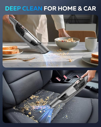Zefiro Compact Powerful Cordless Handheld Vacuum, Rechargeable Portable Car Vacuum for Car & Pet Hair, Brushless Motor 25000PA High Suction, XL Dust Cup, 2 Brushes & Filters, Long Runtime with Charger