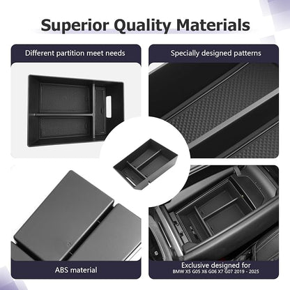 LUWU Center Console Organizer Compatible with BMW X5 G05 2019-2026/X6 G06 2020-2026/X7 G07 2019-2026 Accessories Armrest Console Storage Box Insert Tray ABS Material Black Coin Container Black