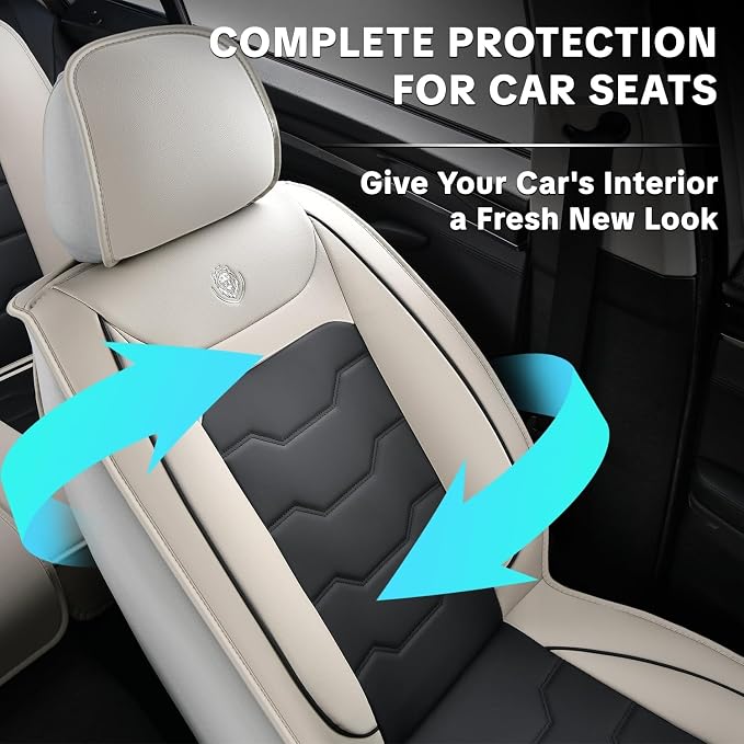Gray Car Seat Covers Complete Set, Universal Car Seat Covers for Cars, Premium Waterproof Leather, Protect & Upgrade Car Interiors, Airbag Compatible, Easy to Install & Clean Up