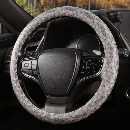 Camo Print Steering Wheel Cover with Silicone Inner Ring, Non-Toxic, Odorless Silicone Leather with Non-Fading Pattern for Men Women, Universal 14.5 to 15 Inch (Camo Print)
