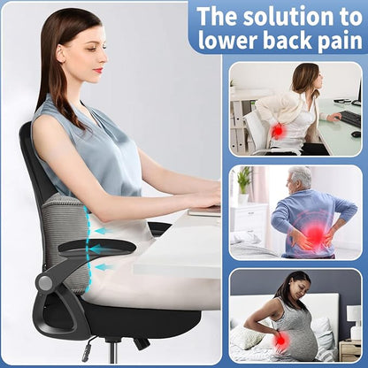 Lumbar Support Pillow for Study Desk Chair, Bite-Size Natural Latex Foam Back Support Pillow for Lower Back Pain Relief, Soft & Support Corduroy Office Chair Cushion, S, Gray
