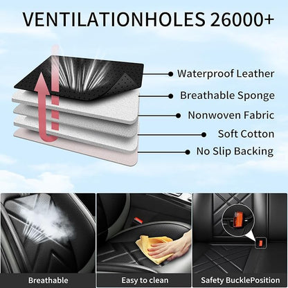 Ranger Car Seat Covers Custom Fit for Ford Ranger 2019-2026, Full Coverage Leather Waterproof Breathable Seat Covers, Automotive Seat Protectors, Airbag Compatible(2 Front Seats, Black Gray)