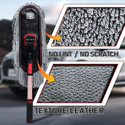 RideKings Car Duster Exterior Scratch Free with Extendable Handle, Microfiber Car Cleaning Brush for Dust Removal + Small Detailing Brush for Interior Care