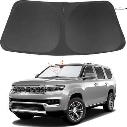 TINGLU Sun Shade for Jeep Wagoneer 2022-2025 2026(NOT for Grand Wagoneer) Accessories Windshield Sun Shade Window Shade UV Rays Protection Sun Visor Cover with Steering Wheel Sunshade Storage Bag