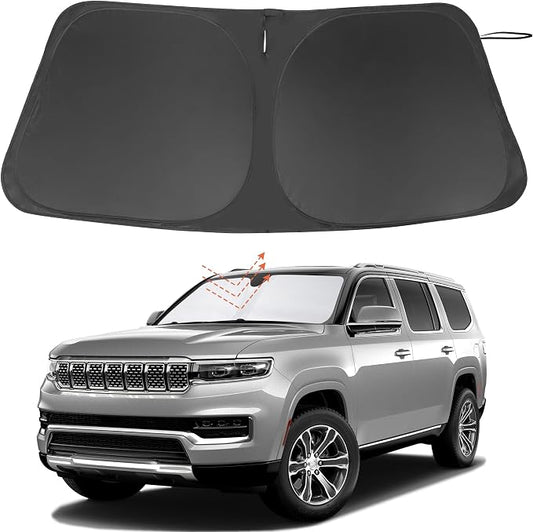 TINGLU Sun Shade for Jeep Wagoneer 2022-2025 2026(NOT for Grand Wagoneer) Accessories Windshield Sun Shade Window Shade UV Rays Protection Sun Visor Cover with Steering Wheel Sunshade Storage Bag