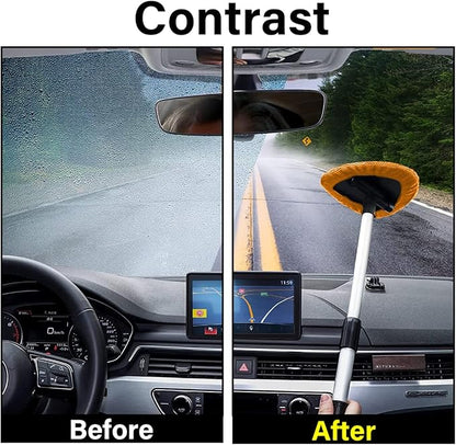Windshield Cleaning Tool, Car Window Cleaner with 4 Washable Reusable Microfiber Pads, Extendable Long Handle Glass Wiper Cleaning Kit, Auto Accessories Universal for Office and Home (Orange)