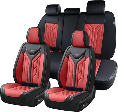 Coverado Car Seat Covers Full Set, Automotive Seat Covers Car Seat Protector Car Seat Cushion, Waterproof Leather Seat Covers for Cars, Universal Fit for Most Sedans SUV Pick-up Truck(Burgundy)