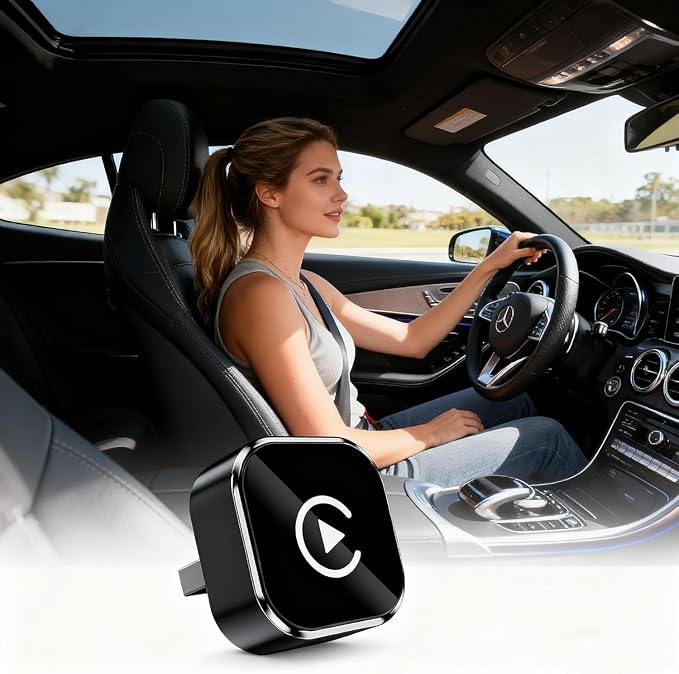 CYBERDRIVE Mini Wireless CarPlay Adapter Wired to Wireless for CarPlay & Android Auto Plug and Play Fast Auto-Reconnect Stable Control Zero Delay Carplay Wireless Adapter (Mini Size)