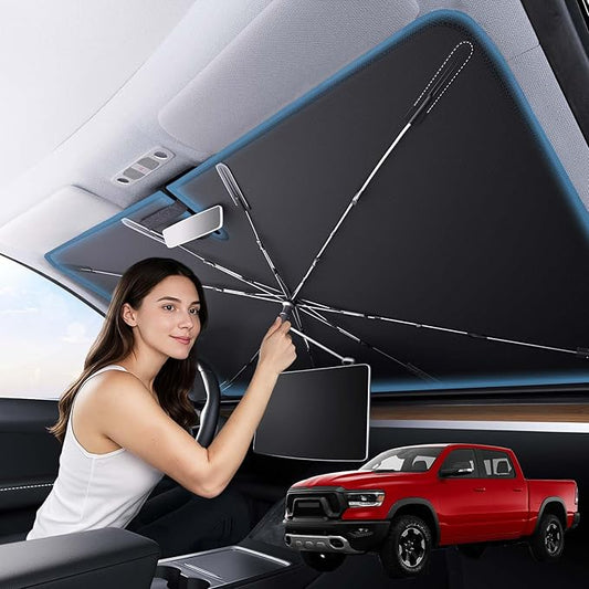 Zanch Upgrade Windshield Sun Shade, Custom Fit for Dodge RAM 1500 2500 3500 [Titanium-Silver Reflective Coating] Blocks 99% UV & Heat, Sunshade Umbrella for RAM 1500 2500 3500, 2015...2023 2024 2025