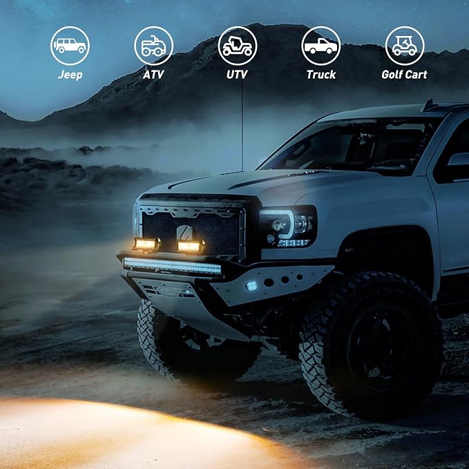 Nilight 6.5Inch Off-Road LED Light Bar, 2PCS 120W 3 Lighting Modes (White/Amber/White&Amber) Driving Fog Light Spot Flood Lights with 18AWG Wiring Harness for Truck Car ATV SUV Jeep Boat