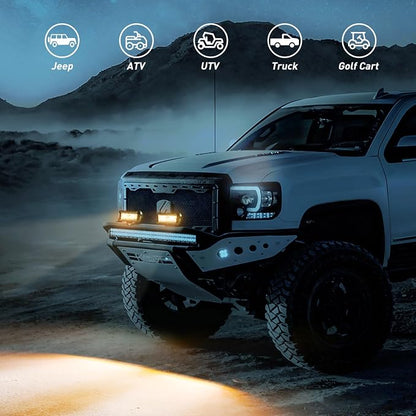Nilight 6.5Inch Off-Road LED Light Bar, 2PCS 120W 3 Lighting Modes (White/Amber/White&Amber) Driving Fog Light Spot Flood Lights with 18AWG Wiring Harness for Truck Car ATV SUV Jeep Boat