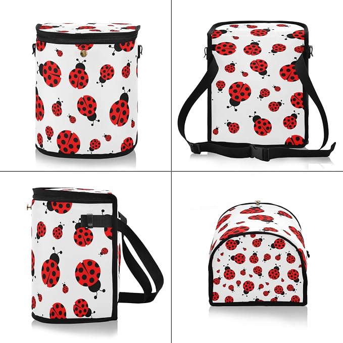 Ladybug Car Trash Can Leak Proof Garbage Bag Cute Red Ladybugs Car Trash Bin with Lid Hanging Waterproof Storage Pockets Collapsible Car Organize Multipurpose