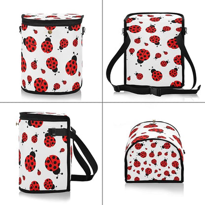 Ladybug Car Trash Can Leak Proof Garbage Bag Cute Red Ladybugs Car Trash Bin with Lid Hanging Waterproof Storage Pockets Collapsible Car Organize Multipurpose