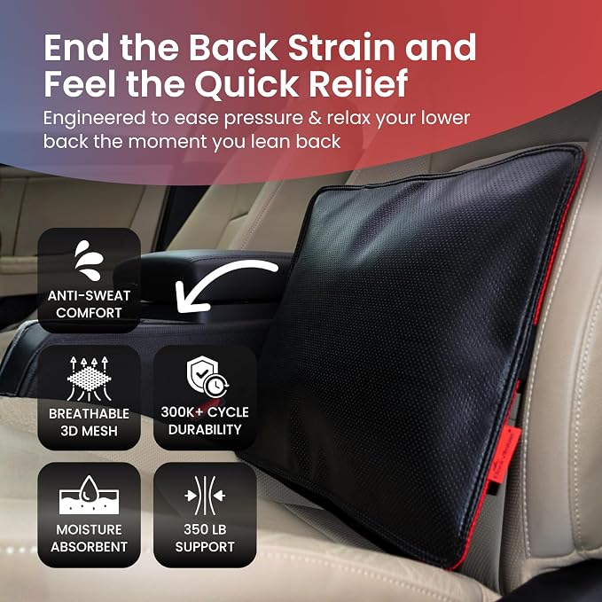 AJUVIA Back Vitalizer Lumbar Support Pillow | 4000+ Doctor Trusted Ergonomic Pillow Support for Office Chair, Home & Car | 3 Second Pain Relief, Better Posture, Sciatica & Lower Back Relief