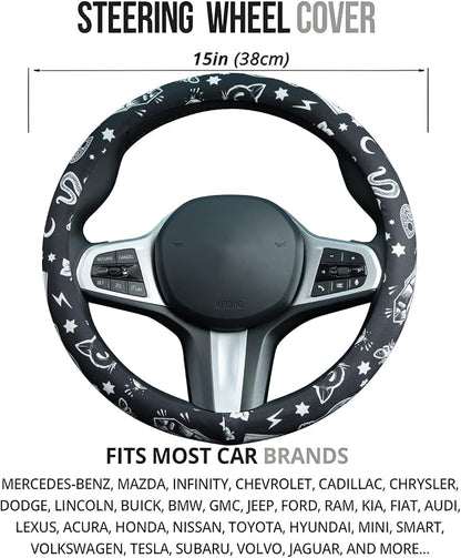 Magic Witch Steering Wheel Cover Auto Steering Wheel Protector, Anti-Slip, Breathable, Absorbing Sweat, Universal Car Accessories 14.5–15 inch,Fit for Most Car, Trucks, SUV