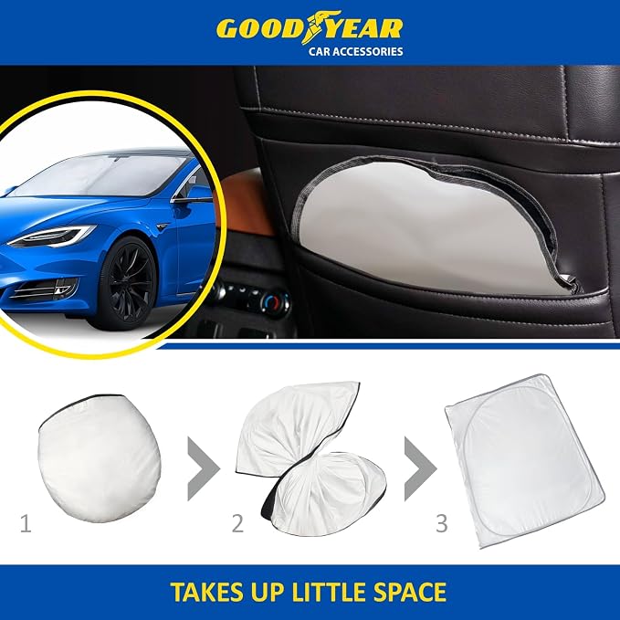 Goodyear Foldable Windshield Sunshade for Tesla S 2016-2026, Car Accessories, Sunshade Cover, Sun Shade Car Windshield, Window Sun Blocker - GY008287