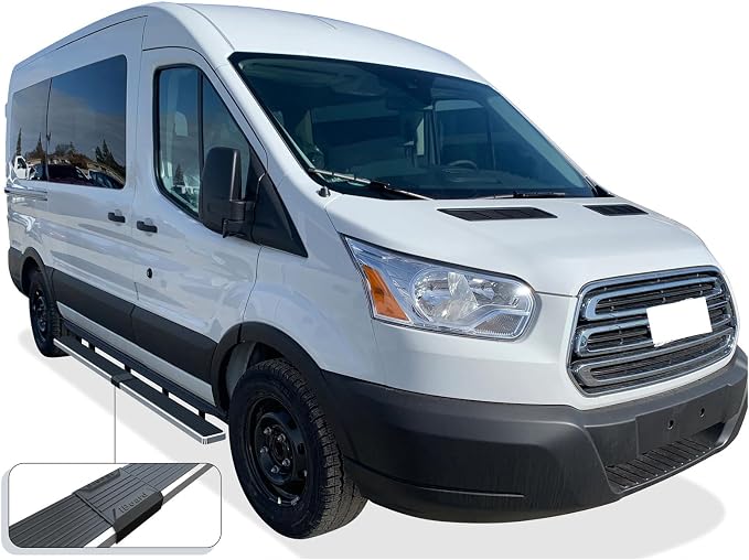 APS Running Boards (Side Steps Step Bars) Compatible with Ford Transit 2015-2026 Full Size Van 3-Door (Exclude 2022-2026 E-Transit) (Silver 5in 304 Stainless Steel)