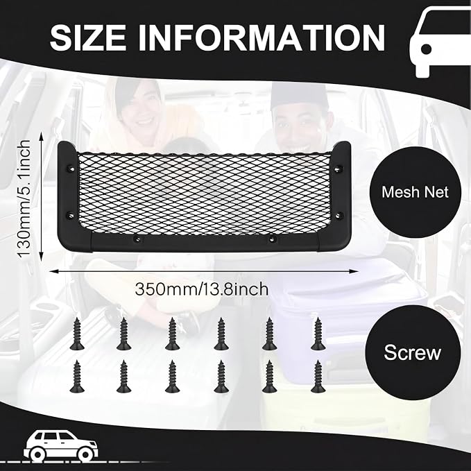 Frienda 2 Pcs ABS Plastic Frame Car Storage Net Bag Phone Car Mesh Net Holder RV Storage Boat Cargo Pocket Organizer Framed Mesh Pocket with Screws for Auto RV (13.8 x 5 Inch)