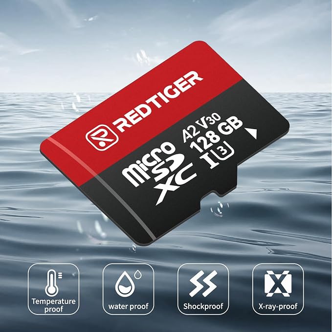 REDTIGER High Speed 128GB Micro SD Card with Adapter, microSDXC UHS-I Class 10, U3, V30 A2, Support for Dash Cam and 4K Video Recording, Compatible with F7NP-V07&F9&F7NT-V04&F17&VP20&A4&F17PLUS