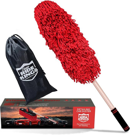 Car Duster Exterior Scratch Free - Wax Treated Cotton Auto Dusting Brush with Extendable Handle (27-36'') - Waterless Pollen Remover for Car, SUV, Truck & RV (Lint Free Design)