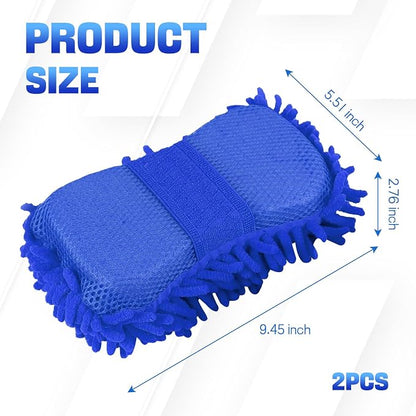2PCS Microfiber Car Wash Sponge, Double Sided Chenille Microfiber Car Wash Mitt, Scratch Free & Lint Free, Absorbent Automotive Washing Sponges, Auto Cleaning Supplies (Royal Blue)