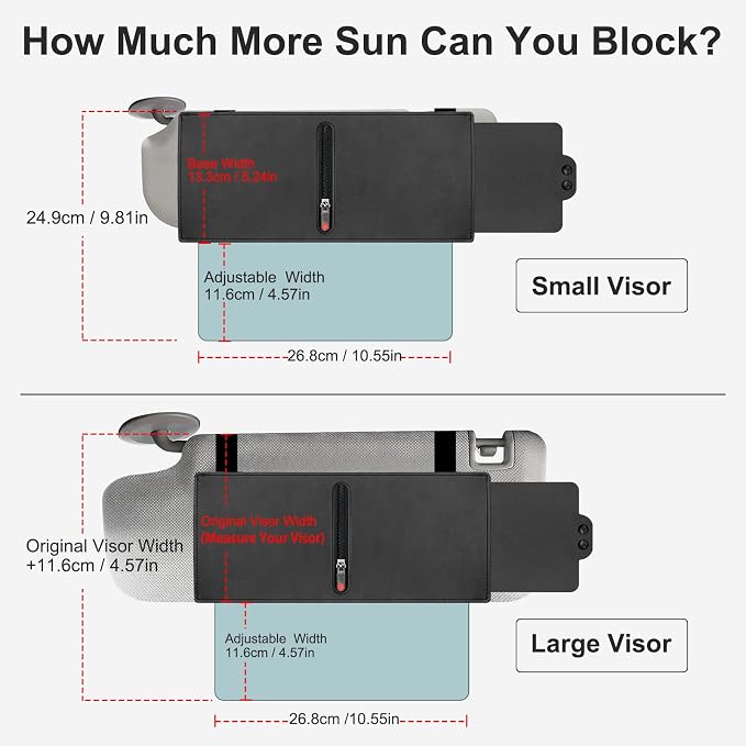 Veharvim Sun Visor Extender for Car (Zipper Slider& Prevents Fingerprints, UV400, PC Lens), Visor Extender Attachment for Car Visor, Anti-Glare for Safe Driving (Driver Side)