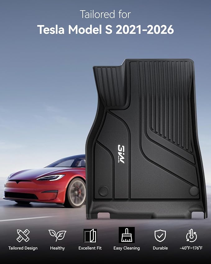 3W Floor Mats & Cargo Liner Fit for Tesla Model S 2021-2025 All Weather TPE Custom Fit Floor Liners for 1-3 Rows and Trunk Full Set Car Mats, Model S Accessories, Black