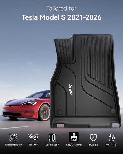 3W Floor Mats & Cargo Liner Fit for Tesla Model S 2021-2025 All Weather TPE Custom Fit Floor Liners for 1-3 Rows and Trunk Full Set Car Mats, Model S Accessories, Black