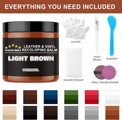 STARTSO WORLD Light Brown Leather Recoloring Balm, Leather Repair Kit for Furniture, Couches & Car Seats, Leather Paint, Leather Color Restorer, Leather Scratch Remover