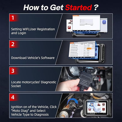 ANCEL MT700 Motorcycle OBD2 Scanner Full Systems, ABS Engine Meter TPMS Diagnostic Tool with 35+ Reset Functions for Harley Indian Yamaha Polaris Piaggio Ducati Honda BMW, AutoVIN, 7”Touch Screen,16G