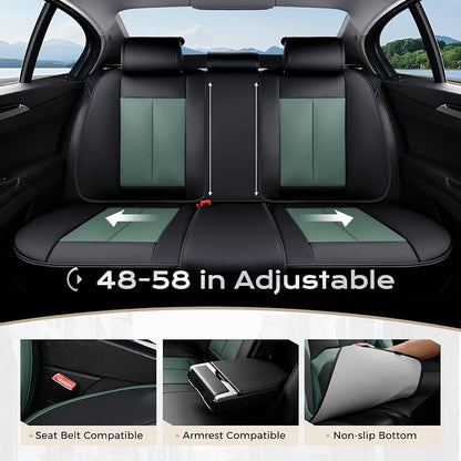 Coverado Car Seat Covers Full Set, Green Car Seat Cover, Car Leather Seat Protector with Lumbar Support, Waterproof Car Seat Cushion, Leather Seat Covers Universal Fit Most Cars, (Black&Green)