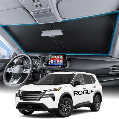 Wigoo for Nissan Rogue Windshield Sunshade [OEM Design, 100% Sun Blockage] Foldable Heat Insulation Sun Shade with Storage Bag, for Nissan Rogue (2021-2026), Silver Coating
