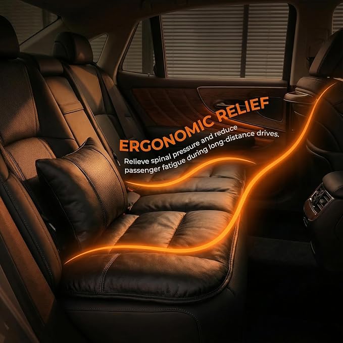 A leather rear seat cushion specially designed for cars - made by hand - can relieve pain in the buttocks, pressure points, and sciatic nerve. | Rear seat cover (Premium Black, Rear Seat Cushion)
