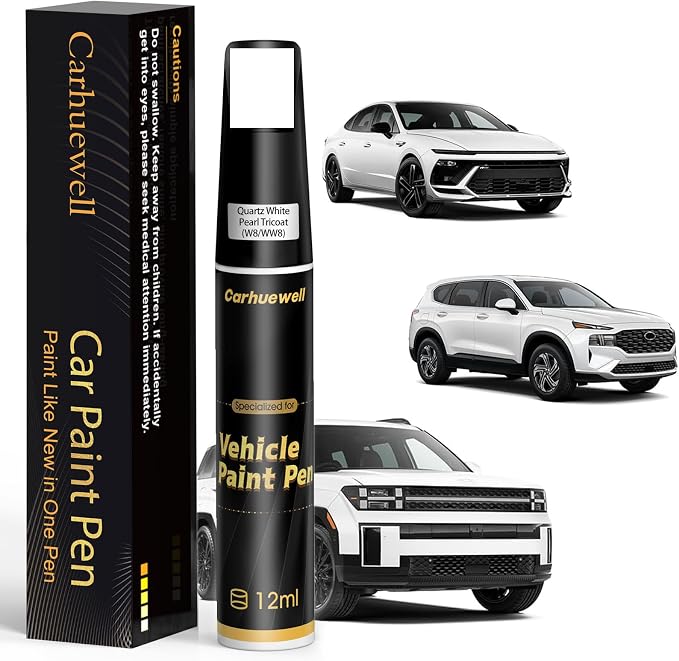 (W8/WW8) Quartz White Pearl Tricoat Touch Up Paint Compatible with Hyundai, Exact Match Car Paint Pen Automotive Scratch Repair Remover Kit Quick & Easy Solution for Vehicle Chips and Nicks