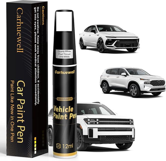 (W8/WW8) Quartz White Pearl Tricoat Touch Up Paint Compatible with Hyundai, Exact Match Car Paint Pen Automotive Scratch Repair Remover Kit Quick & Easy Solution for Vehicle Chips and Nicks