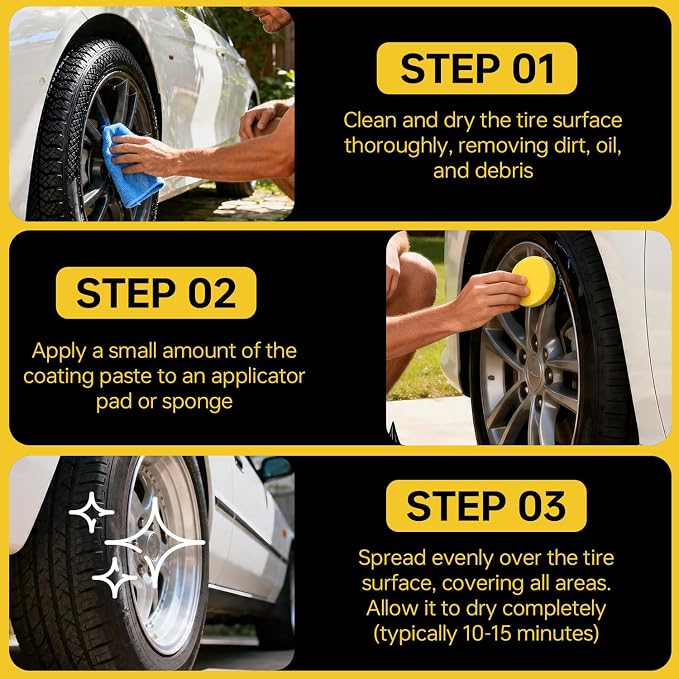 3PCS Tire Coating Paste, Tire Polishing Paste, Car Tire Shine with Sponge, Long-Lasting, UV Protection & Weather Resistant Tire Coating for Car, Truck, Motorcycle, RV