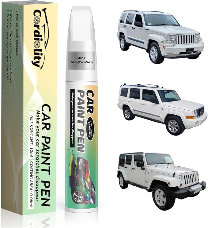 Car Touch Up Paint Stone White(PW1/SW1) for Jeep, Color Accurate Car Scratch Repair Remover Pen Fix Auto Paint Chips and Nicks