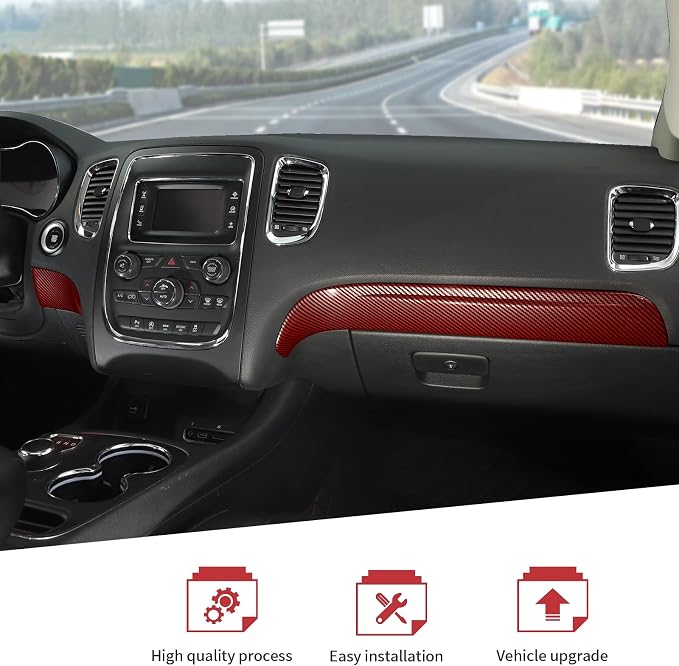 JeCar for Durango Red Carbon Fiber Interior Center Console Dash Panel Trim Fit for 2014-2020 Dodge Durango Interior Accessories (3pcs)