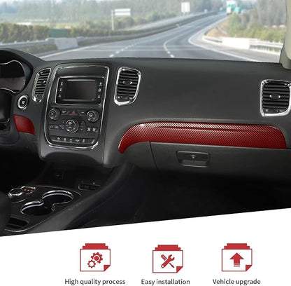 JeCar for Durango Red Carbon Fiber Interior Center Console Dash Panel Trim Fit for 2014-2020 Dodge Durango Interior Accessories (3pcs)