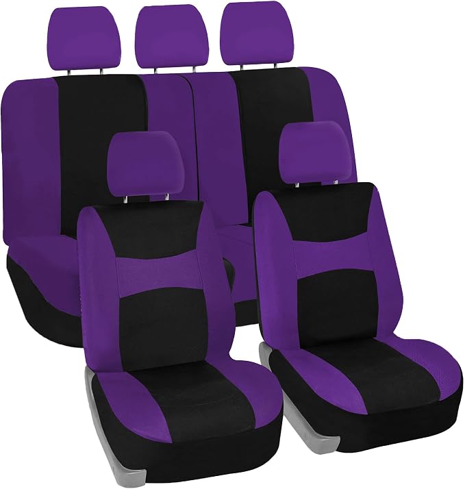 FH Group Flat Cloth Seat Covers Front Seat and Solid Rear Bench Full Set with Gift - Universal Fit for Cars, Trucks & SUVs (Purple)
