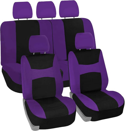 FH Group Flat Cloth Seat Covers Front Seat and Solid Rear Bench Full Set with Gift - Universal Fit for Cars, Trucks & SUVs (Purple)