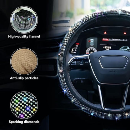Bling Steering Wheel Cover, Rhinestone Steering Wheel Cover with Crystal Diamond for Women, Sparkling Car Wheel Protector Universal Fit 14-15 inches - Colorful