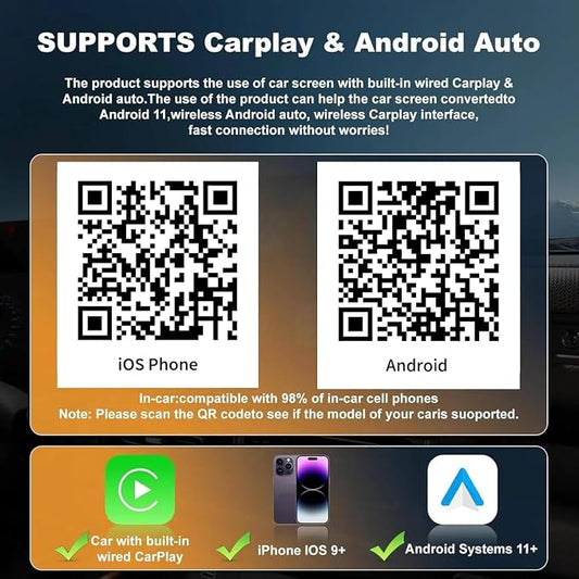 2026 Upgraded 4-in-1 Wireless CarPlay Adapter, Convert Wired to Wireless CarPlay & Android Auto, Support AirPlay & Screen Mirroring, Zero Latency Plug & Play, USB/Type-C for iPhone iOS & Android