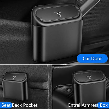 Car Trash Can Bin with Lid - 2 Packs Universal Black Vehicle Mini Leakproof Garbage Can Bin with 40pcs Trash Bags Car Organizers and Storage for Front Back Seat Accessories for Auto Office Home