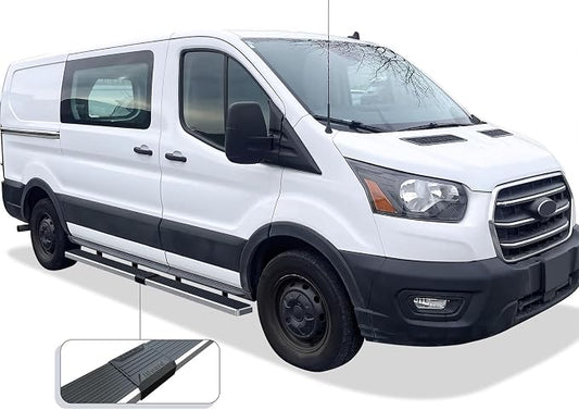 APS 304 Stainless Steel Polished 6in Silver Running Boards Compatible with Ford Transit 2015-2026 Full Size Van 3-Door (Exclude 2022-2026 E-Transit) (Nerf Bars Side Steps Side Bars)