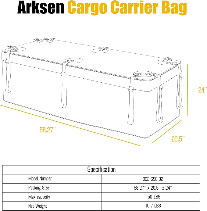ARKSEN Waterproof Hitch Cargo Carrier Bag with Combination Lock for Truck SUV RV Trailer- Include Net, Heavy Duty Stainless Steel Hitch Tightener, Anti-Rattle Stabilizer, 2 pcs 19.7Ft Straps