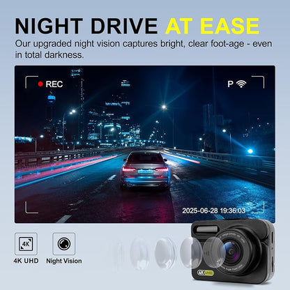 Dash Cam Front and Rear, Built-in WiFi, Included 64GB Card, Car Dash Camera, 170°Wide Angle, Night Vision, 24H Parking Mode, Loop Recording, G-Sensor (ZD60:4K+1K GPS)