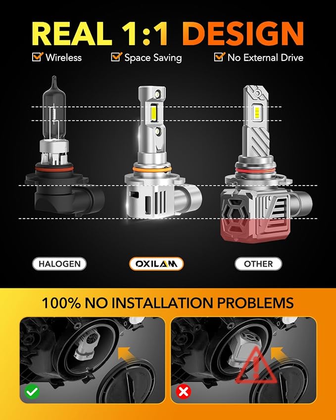 OXILAM 9005 LED Bulbs 40000LM Super Bright 900% Brighter, 3 Min Quick Install, 20 Years Lifespan, No Flicker, 99% Compatibility